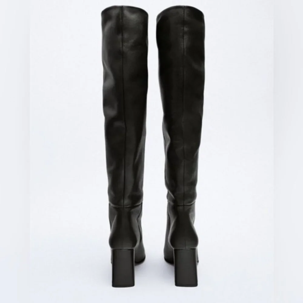 Zara Leather Over The Knee Boots